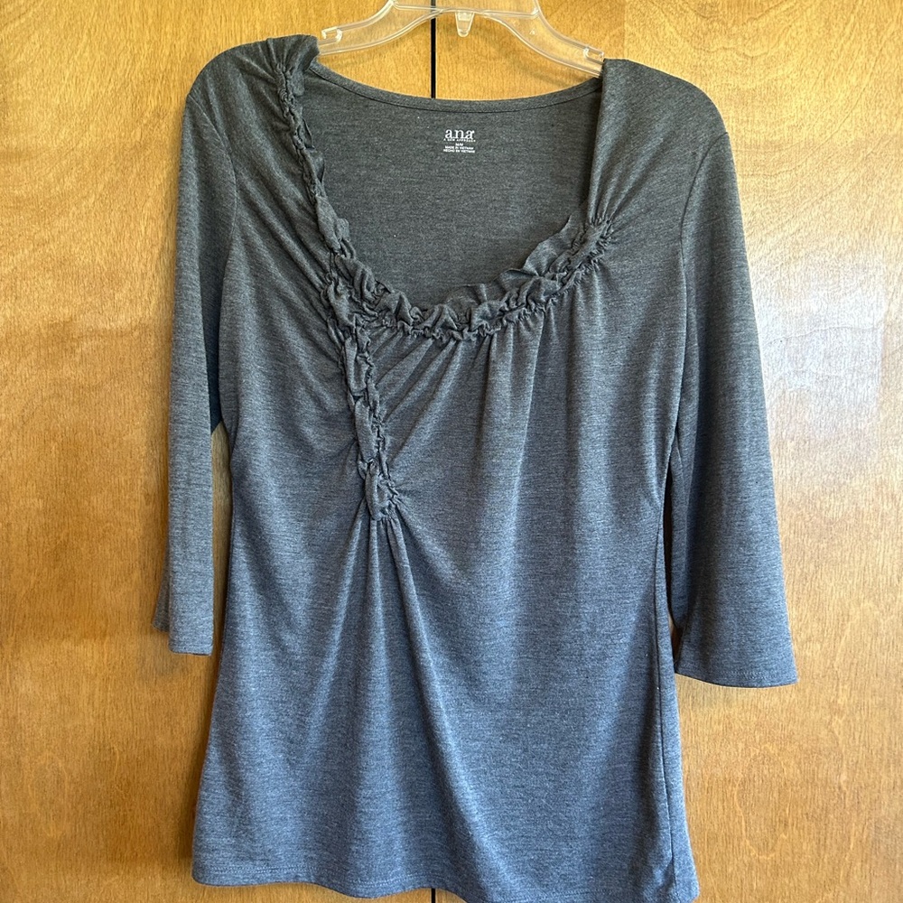 a.n.a Charcoal Ruffle Blouse